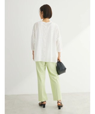 Green Parks インド綿 SET２点 刺繍７分丈ブラウス＋タンクトップ Off White