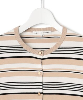 23区 【洗える】プレミアムビオコットン マルチボーダー カーディガン ブラックベース