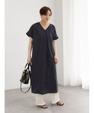 Te chichi 麻調サックワンピース ブラック