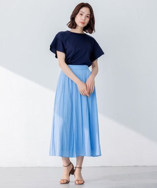 組曲 【洗える】シルケットポンチ フリルスリーブ カットソー ネイビー系