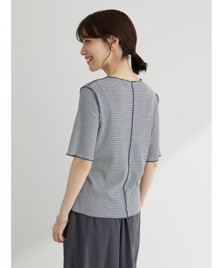 Green Parks メローリブ５分袖ボーダープルオーバー Navy