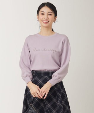 ANY SIS L 【洗える】ロゴ刺繍 ニット ラベンダー×ライトグレー