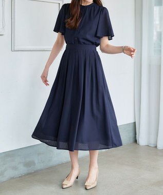 Tiaclasse 【セットアップ対応・洗える】シアーチェックブラウス ネイビー