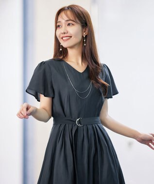 Tiaclasse L 【洗える】大人上品なシアータックワンピース チャコールグレー