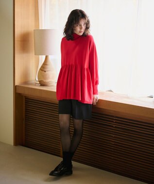 #Newans 【洗える】ペプラムデザインワイドシルエットプルオーバー レッド