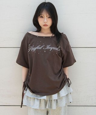 WEGO サイドドロストオフショルグラフィックT