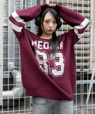 WEGO 【2025年秋冬新作】2WAYグラフィックワンショルBIGニット 柄1