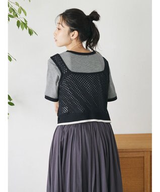 CRAFT STANDARD BOUTIQUE 配色メッシュニットビスチェ Black