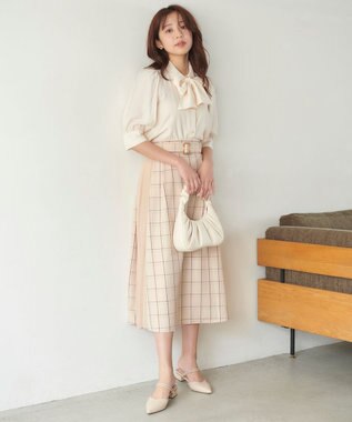 Feroux 【洗える】リボンタイパフスリーブ ブラウス ホワイト系