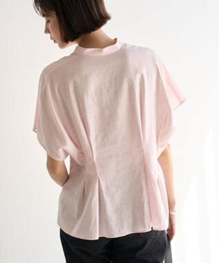 UNFILO リネンレーヨン タックブラウス ピンク