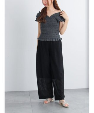 Te chichi クレープメッシュストレートパンツ（セットアップ可） ブラック