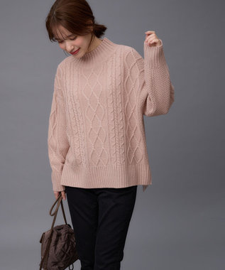 ANY 【6色展開】ソフトアクリルハイネックケーブルニット ピンク