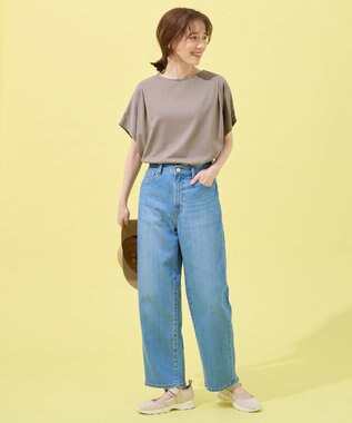 ANY 【洗濯機可/UVケア/接触冷感】フレンチスリーブロゴ・カラーTシャツ モカ