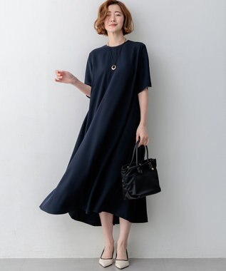 23区 S ストレッチジョーゼット フレアワンピース ネイビー系