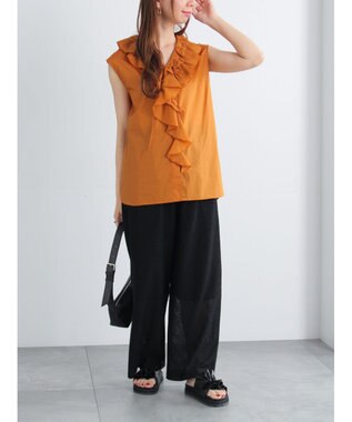 Te chichi クレープメッシュストレートパンツ（セットアップ可） ブラック