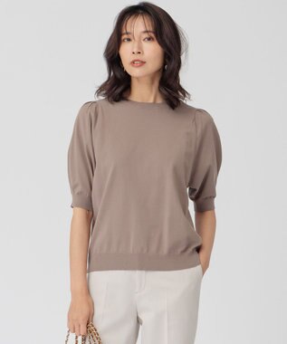 23区 ヴィスコースストレッチ パフスリーブ 半袖 ニット モカ