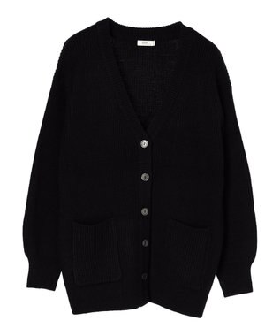 earth music&ecology アンチピリング畦Ｖネックカーディガン Black