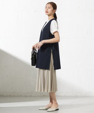 J.PRESS LADIES L リネンライクジャージー ロング ジレ ネイビー系