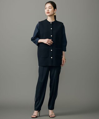 自由区 【カタログ掲載】ウールライクストレッチテーパード パンツ ネイビー×チャコール