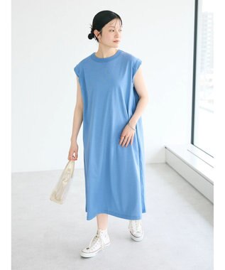 CRAFT STANDARD BOUTIQUE 接触冷感機能性フレンチスリーブワンピース Blue