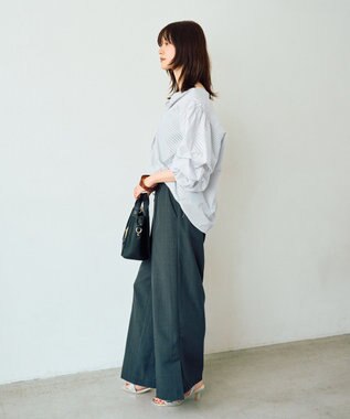 YECCA VECCA タックスリーブスキッパーブラウス Stripe White