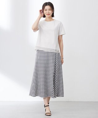 J.PRESS LADIES L 【洗える】アセVisギンガム フレアー スカート スレート×ベージュ系