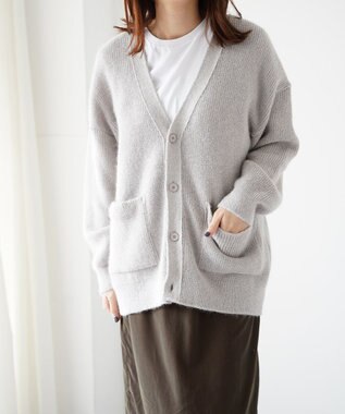 WHITE MAILS 【UNISEX】WASHI&MOHAIR RIB KNIT OVERSIZED カーディガン ライトグレー
