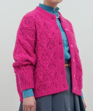 muuc 〈うっとり柔らか上質な極細繊維〉〈キッドモヘア×ウール×アルパカ×シルク〉リーフ模様編み カーディガン