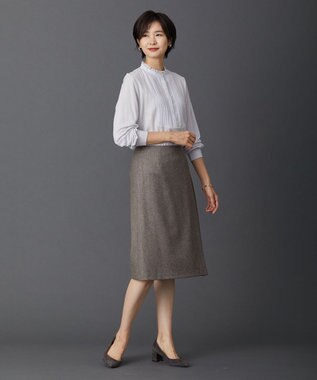 J.PRESS LADIES 【セットアップ対応】ウールストレッチツイード スカート ダークブラウン系
