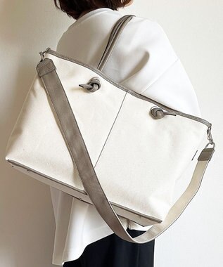 Hekhèr Le Style de Vie 【日本製 / A4サイズ対応/2WAY】コットンキャンバス×シュリンクレザー ノットトートバッグ large グレージュ
