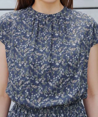Tiaclasse 【新色追加】花柄フレンチスリーブワンピース ブルー