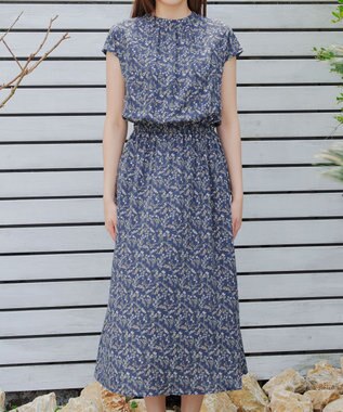 Tiaclasse 【新色追加】花柄フレンチスリーブワンピース ブルー