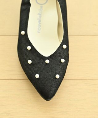 nouvelleRobe Oū 【本革・高反発】Pearl decoration ポインテッドトゥパンプス ブラックメタリック
