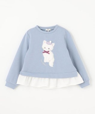 ANY KIDS 裏シャギーレイヤード風トレーナー サックスブルー（ネコ）