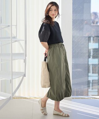 ANY L 【ウエストゴム】撥水ナイロンベイカースカート カーキ