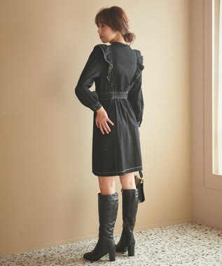 Feroux 【洗える】デニムミディ ワンピース ブラック系