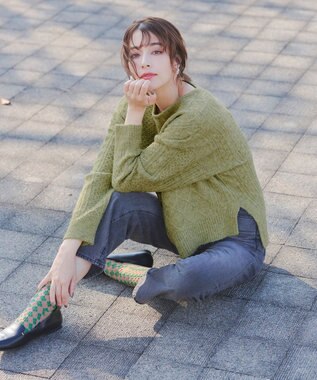 Tiaclasse ジャガード編みソックス（幾何学柄） ベージュ