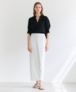 BEIGE， FLEUR / ドレープニット カフスブラウス Navy