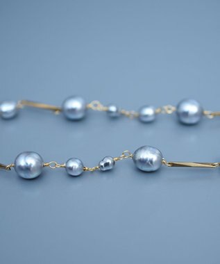 monshiro ガラスパールバーチェーンネックレス ゴールド×グレー