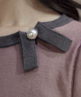 Tiaclasse 【洗える】リボン衿配色ニットワンピース ピンクモカ