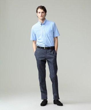 J.PRESS MEN 酷暑の清潔感もこれ一枚で【吸水速乾 / 抗菌防臭 / 防シワ】【J.PRESS OXFORD JERSEY】カノコインレイマイクロストライプ 半袖シャツ / B.D. サックスブルー系1