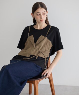 YECCA VECCA ビスチェレイヤード風デザインTee Black