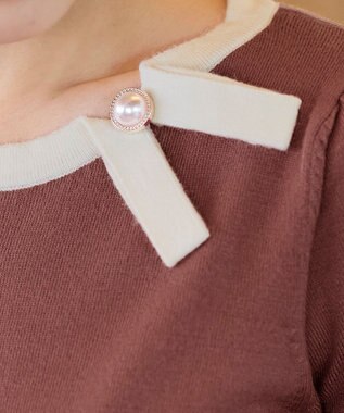 Tiaclasse 【洗える】リボン衿配色ニットワンピース ピンク