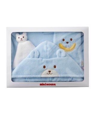 MIKI HOUSE HOT BISCUITS 【ミキハウス】 無撚糸バスポンチョギフトセット【BOX付き】 ブルー