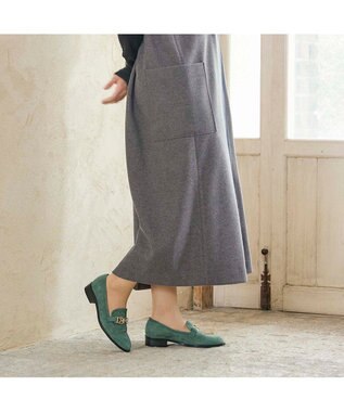 MODE ET JACOMO <carino>ゴールドチェーンローファー グリーンスエード