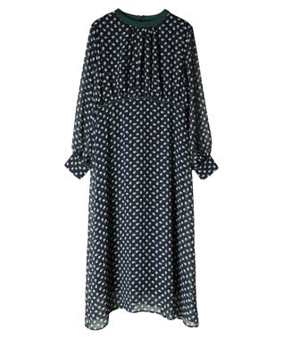 Green Parks armonia．ドットプリントパイピングワンピース Navy