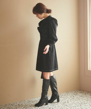 Feroux 【洗える】デニムミディ ワンピース ブラック系