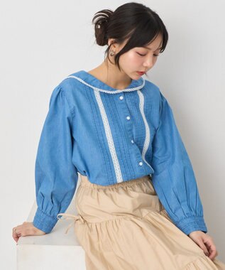earth music&ecology セーラーカラーブラウス Medium Indigo
