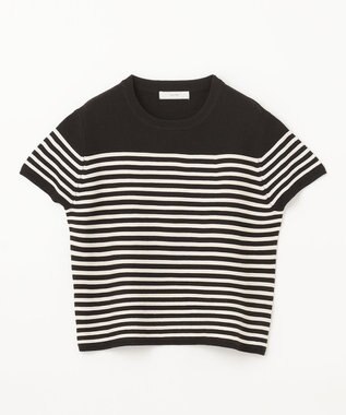 ANY クロップド丈ガーターニット クロベース×エクリュライン