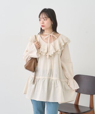 earth music&ecology 【綿100％】サイドリボンラッフルミニワンピース Ecru